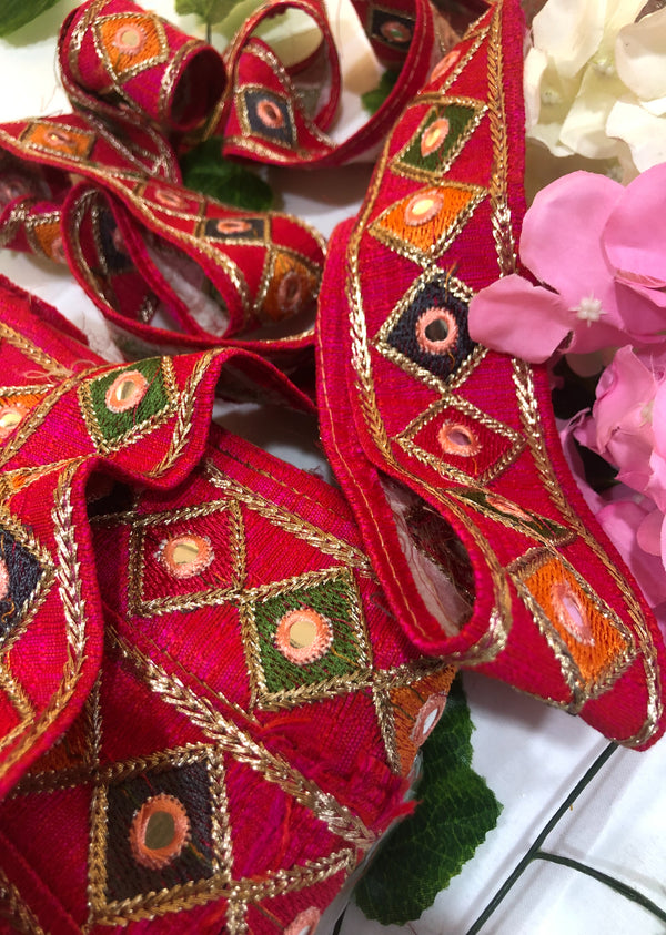 Red Mirrorwork Border
