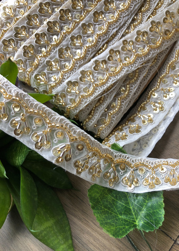 White & Golden Embroidered Border