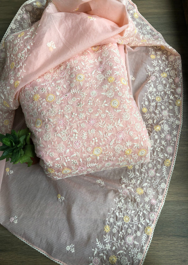 Peach Floral Jaal Kota Set