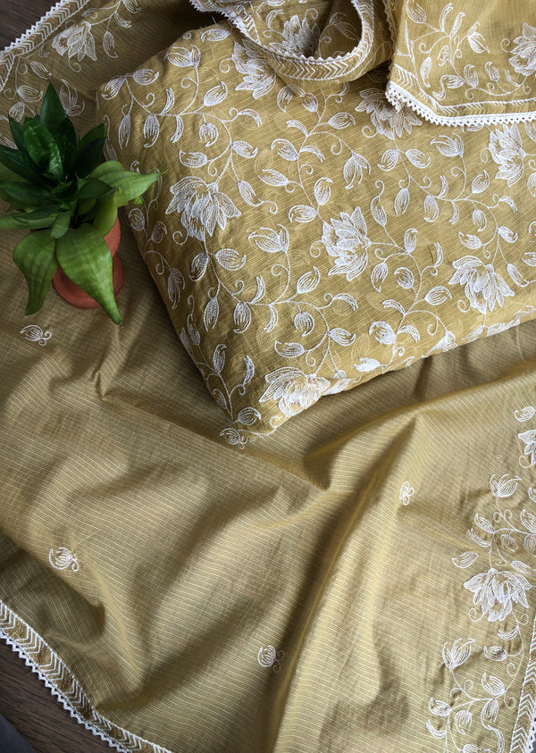 Light Green Floral Embroidered Kota Set