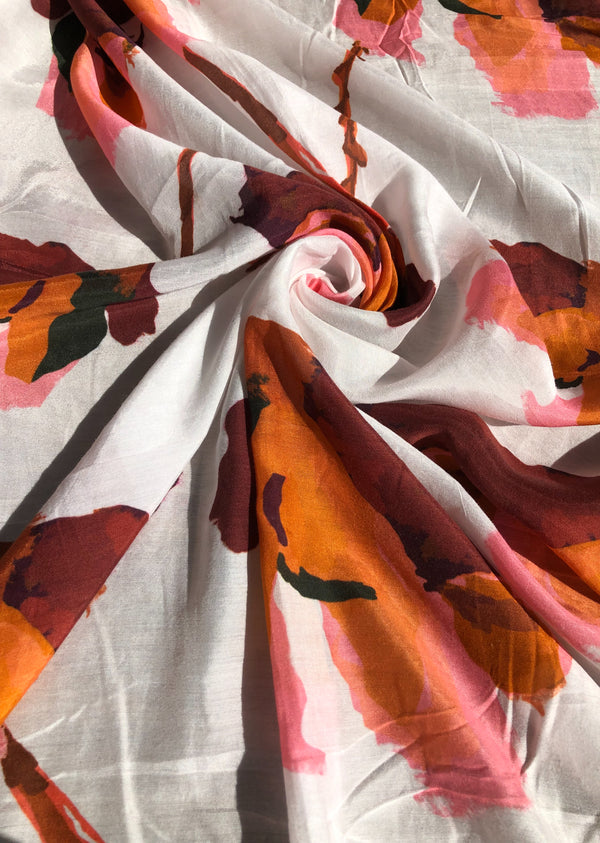 White & Rust Big Floral Muslin