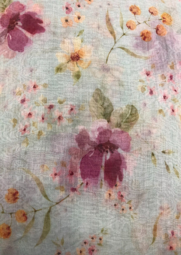 Light Pista Floral Print Chanderi