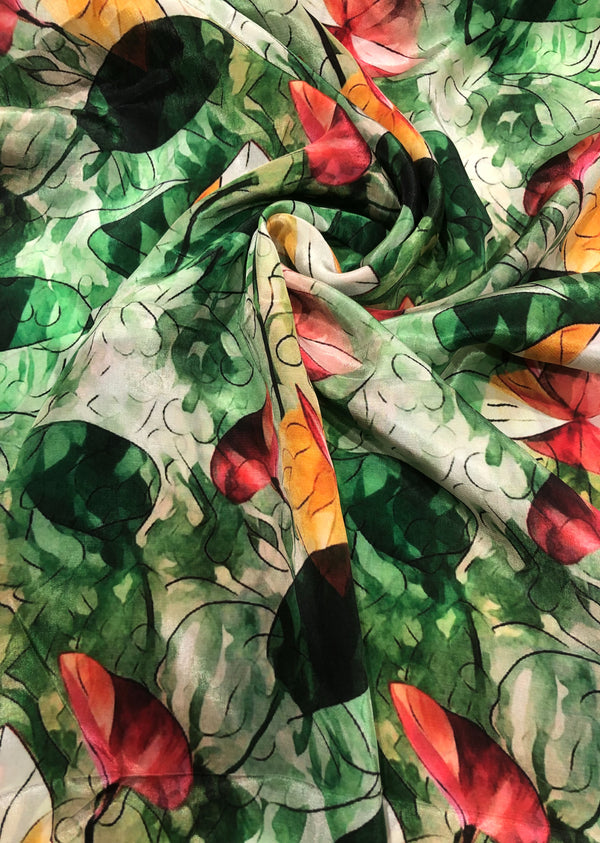 Green Floral Print Crepe