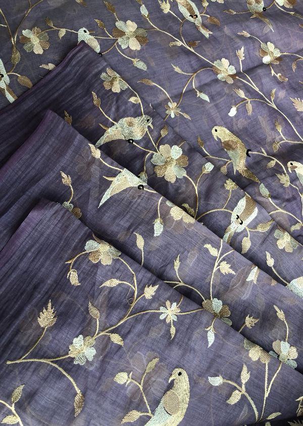 Lavender Jaal Embroidered Chanderi