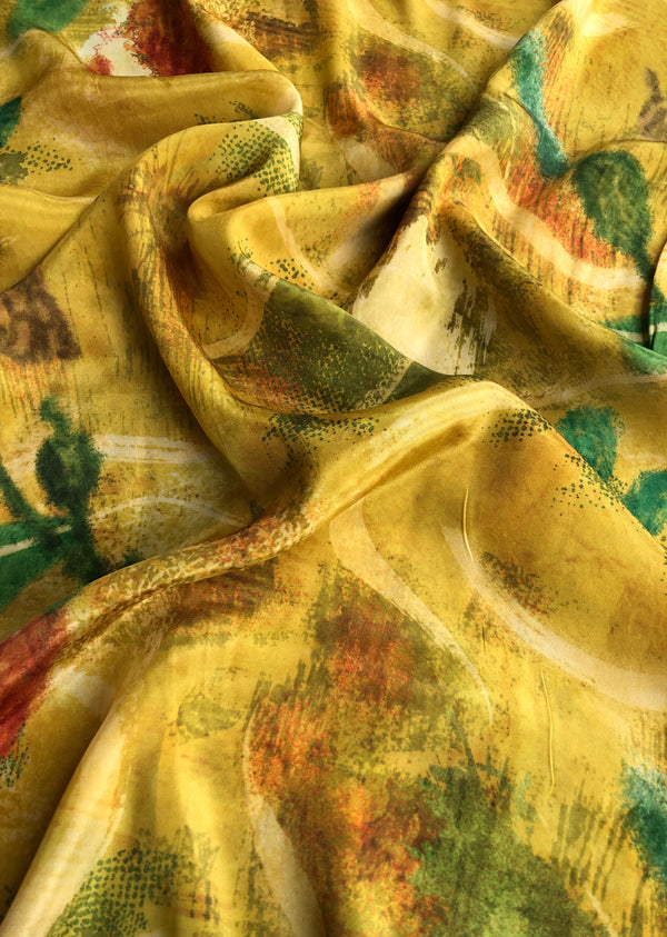 Yellow Abstract Print Crepe