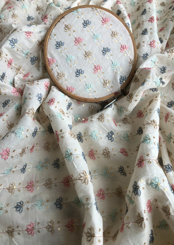 Off White Floral Embroidered Cotton