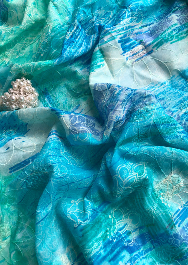 Multicolor Floral Embroidered Cotton