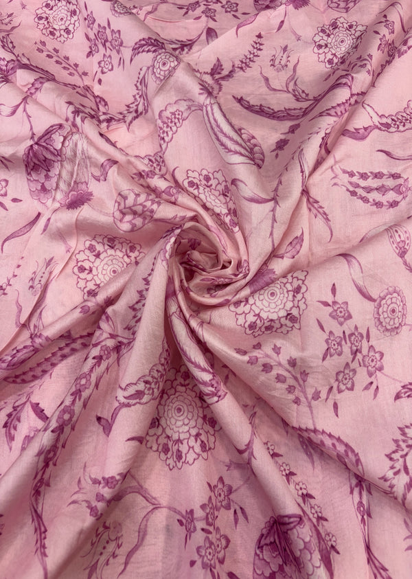 Pink Floral Print Chanderi