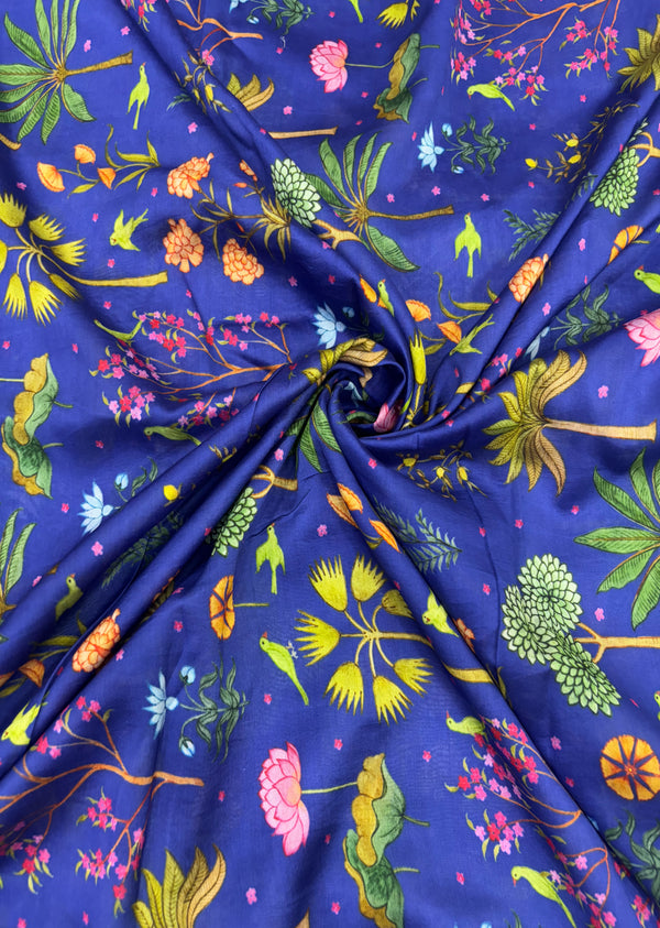 Blue Jungle Print Chanderi