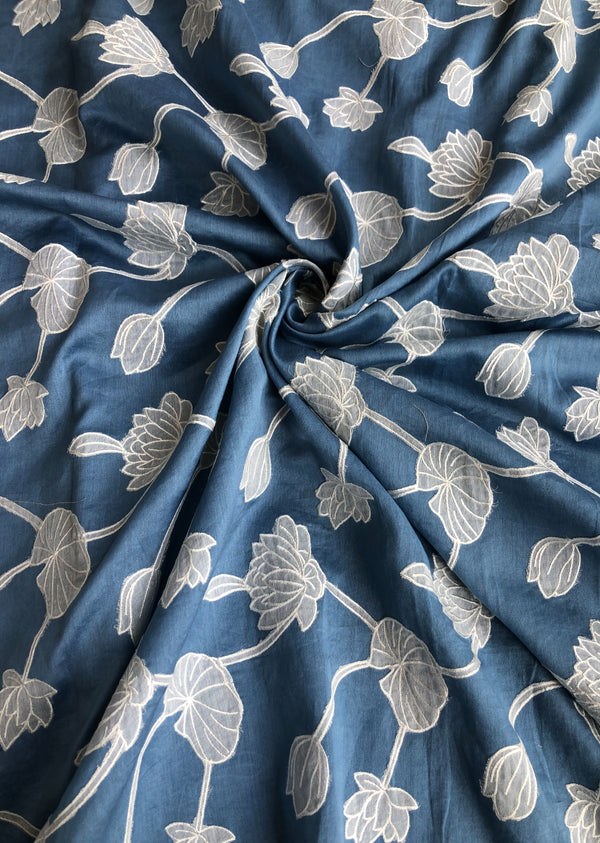 Blue  Jaal Embroidered Chanderi