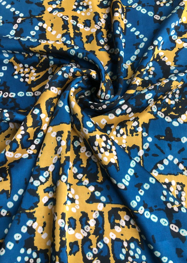 Blue & Yellow Anstract Print Modal Satin
