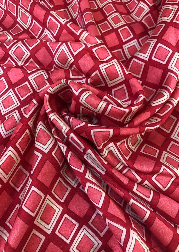 Red Box Pattern Printed  Printed Tussar