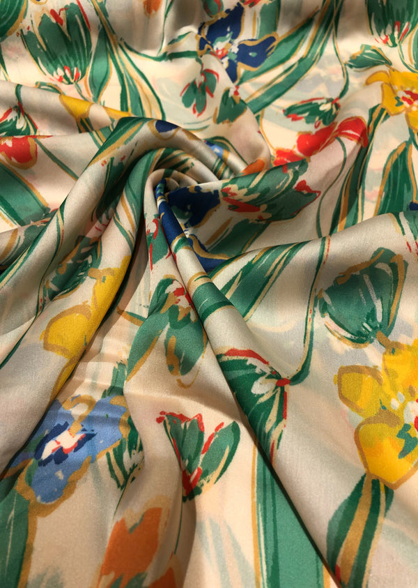 Multicolor Floral Print Satin Georgette