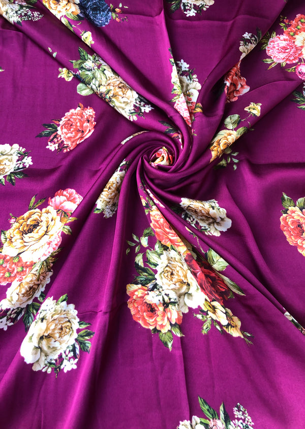 Purple Floral Print Modal Satin