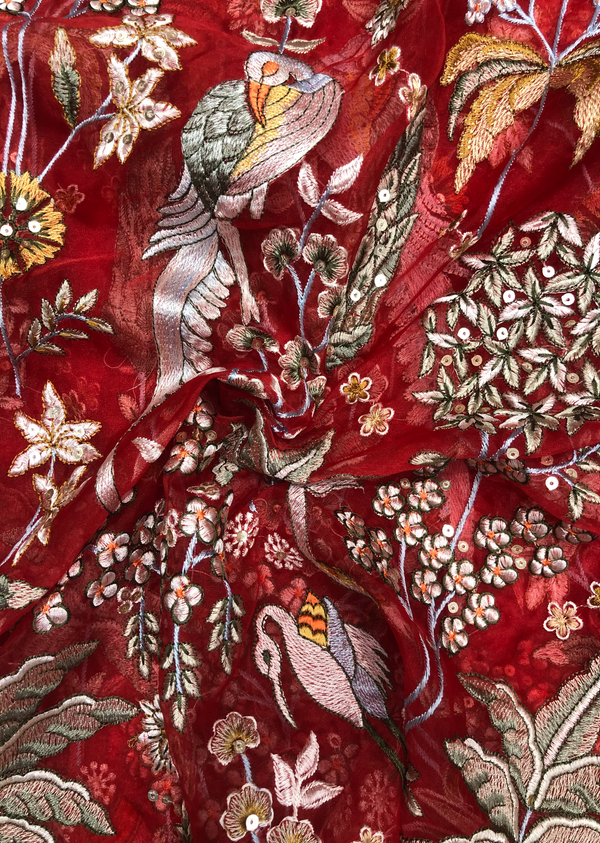 Red  Embroidered Organza