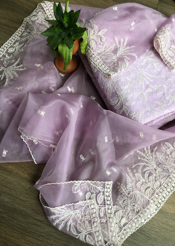 Lavender Embroidered Chanderi Set