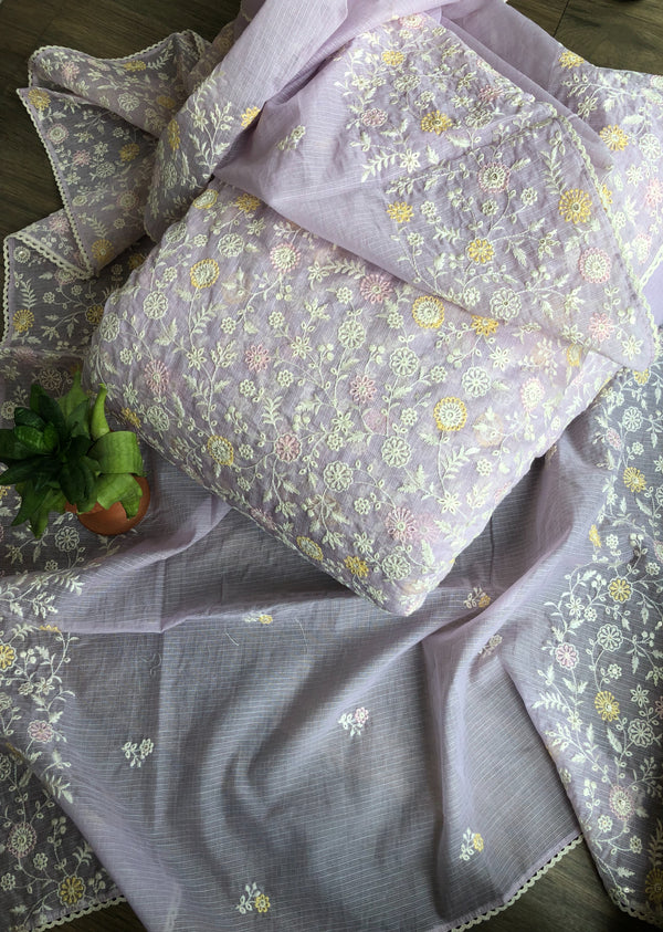 Lavender Floral Jaal Kota Set