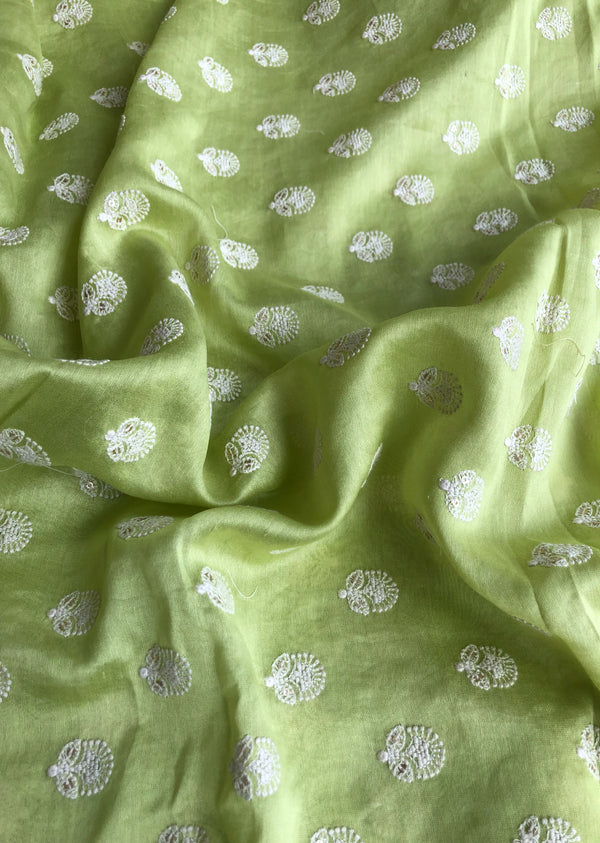 Lime Green Embroidered Chanderi