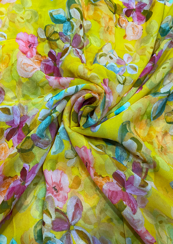 Yellow Floral Printed Georgette