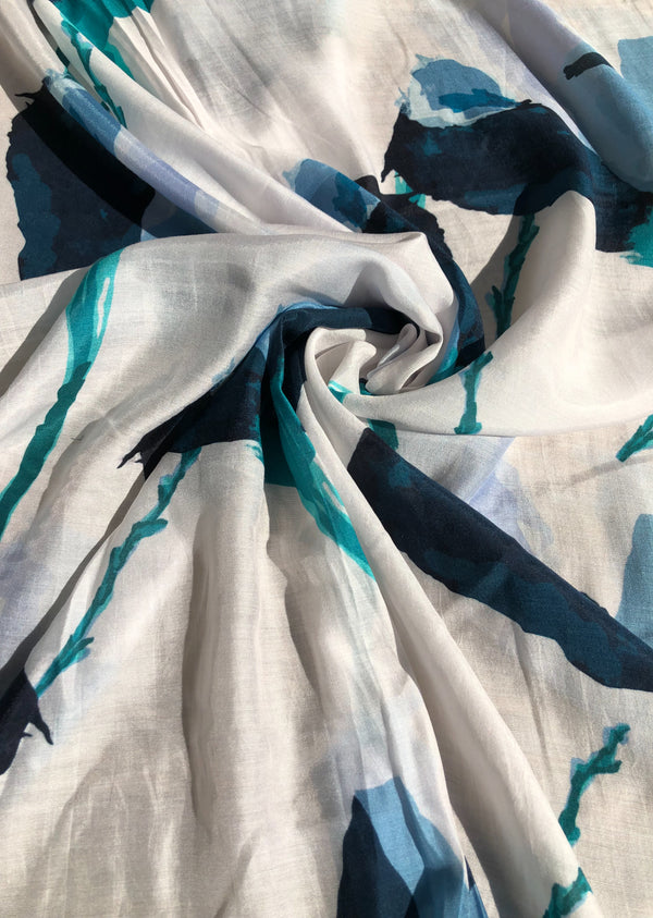 White & blue Big Floral Muslin