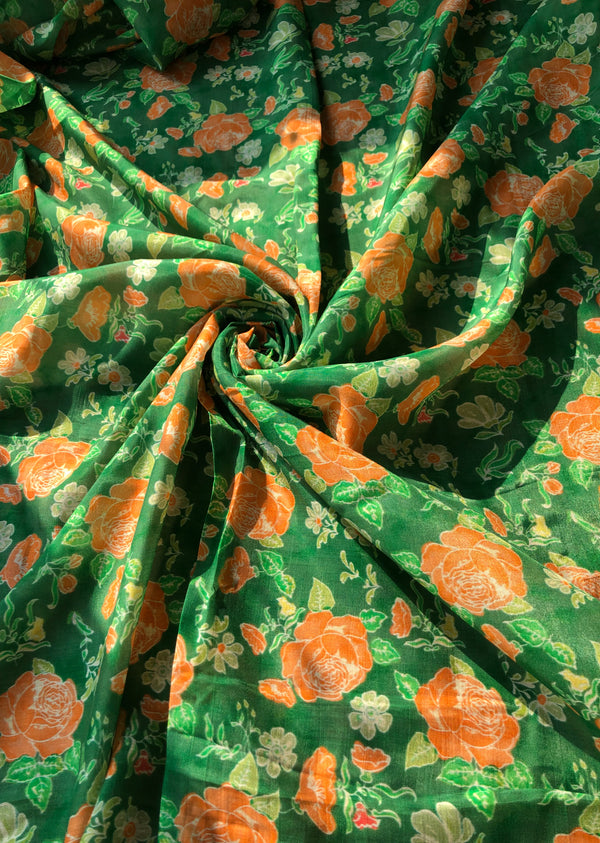 Green  Floral Print Muslin
