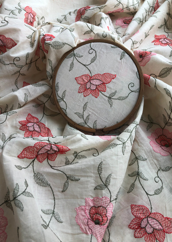 Off White Floral Embroidered Cotton
