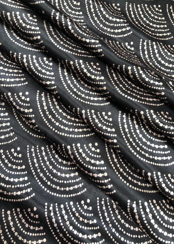 Black Abstract Print Modal Satin