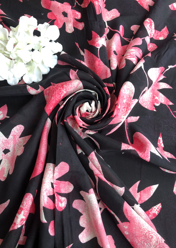 Black Floral Print Muslin