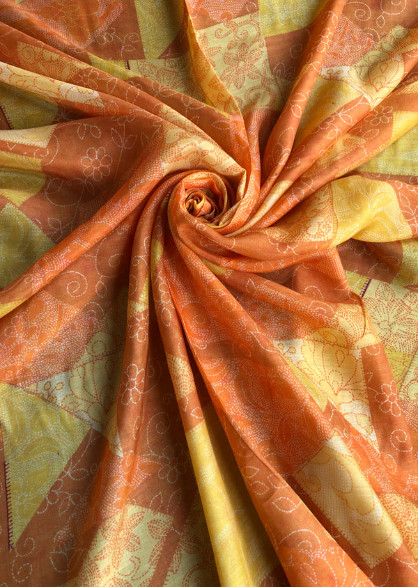 Yellow Abstract Print Muslin