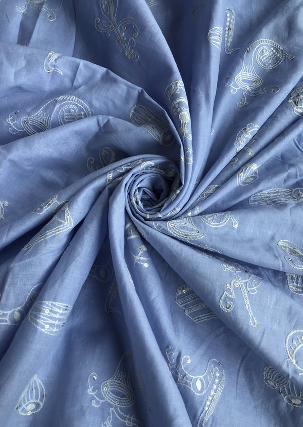 Blue Embroidered Cotton