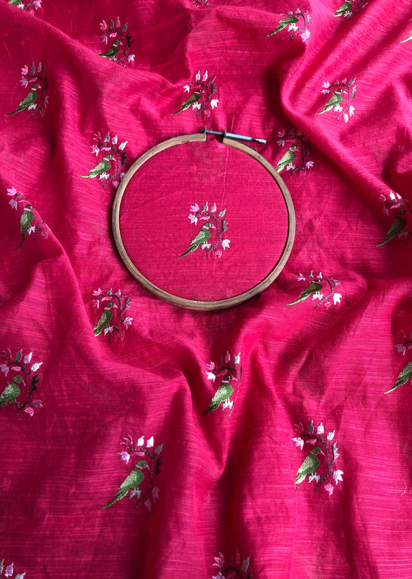 Red Bird Embroidered Chanderi