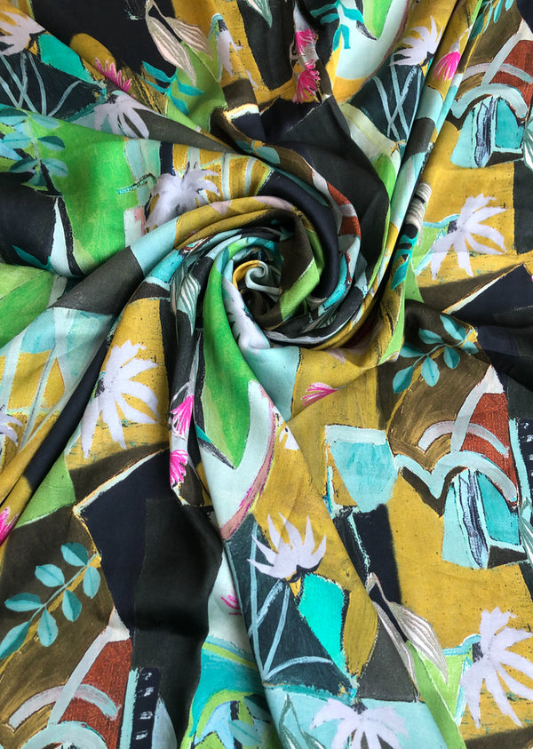 Green Abstract Print Modal Satin