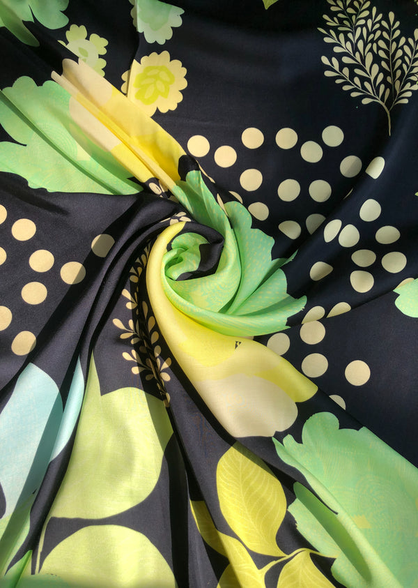 Black & Green Floral Print Modal Satin