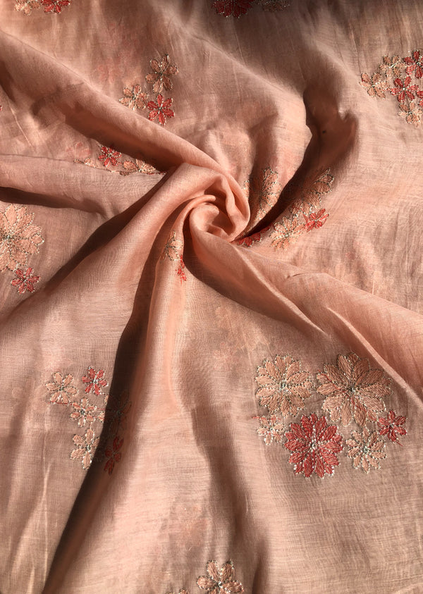 Peach Floral Embroidered