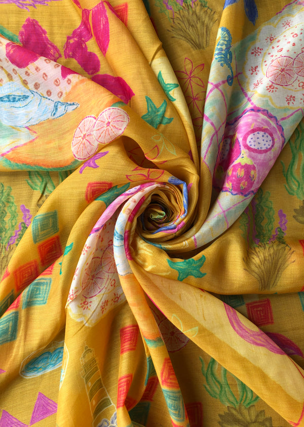 Yellow Abstract Print Muslin