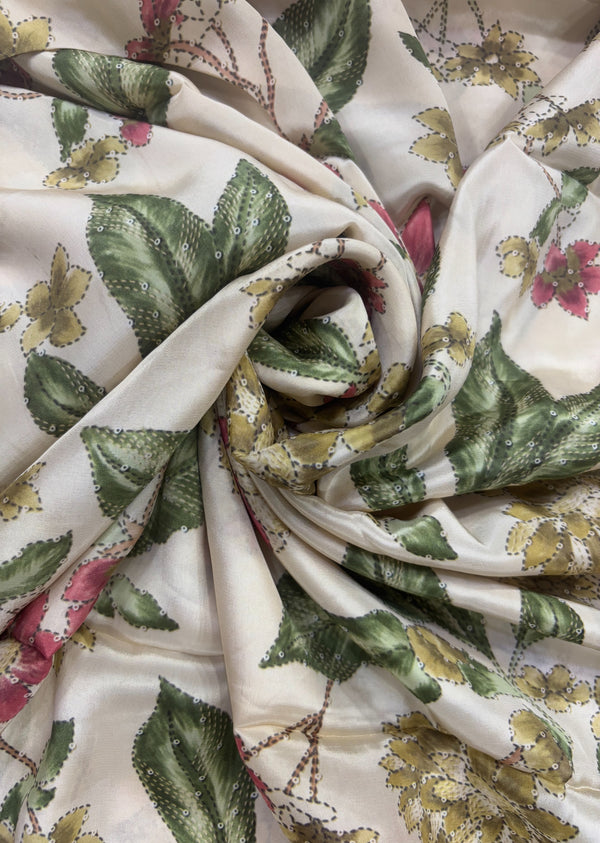 Off white Floral Print Crepe