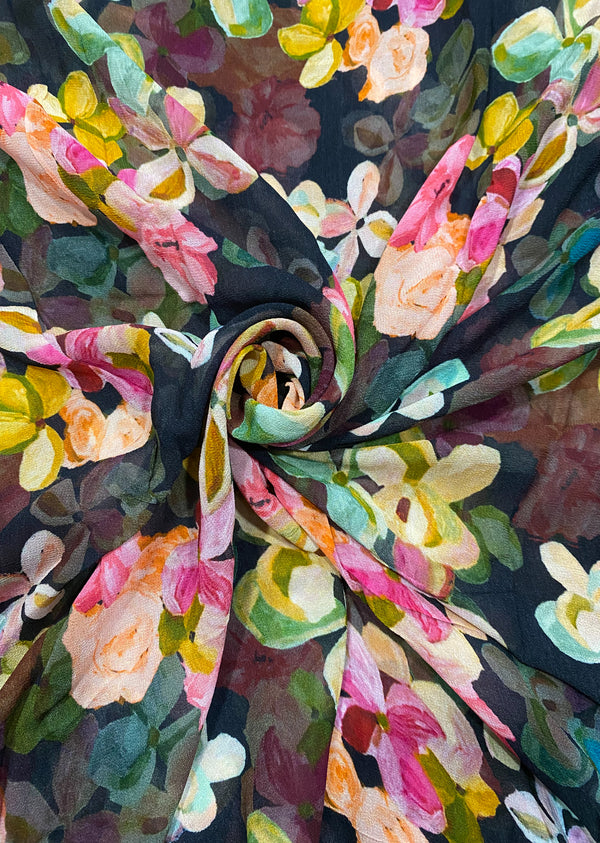 Black Floral Printed Georgette