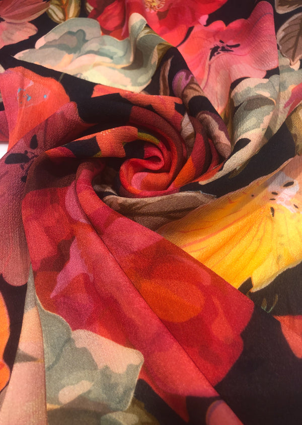 Black Floral Print Chinon Chiffon