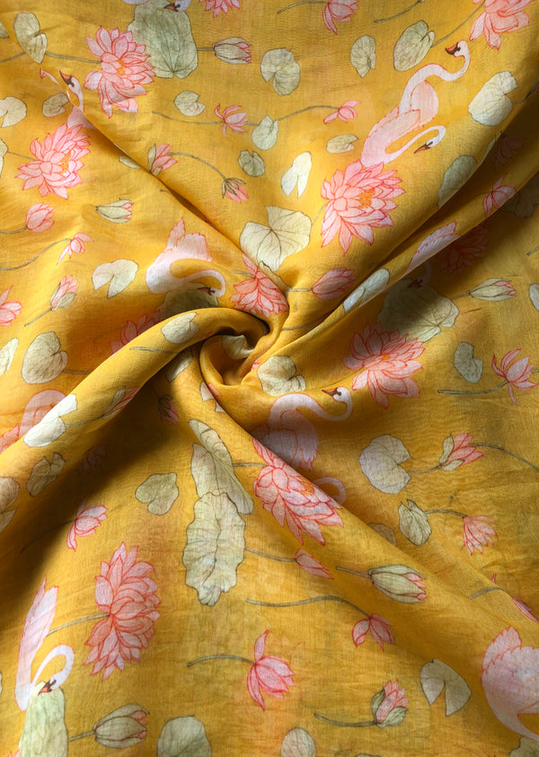Yellow  Floral Print Chanderi