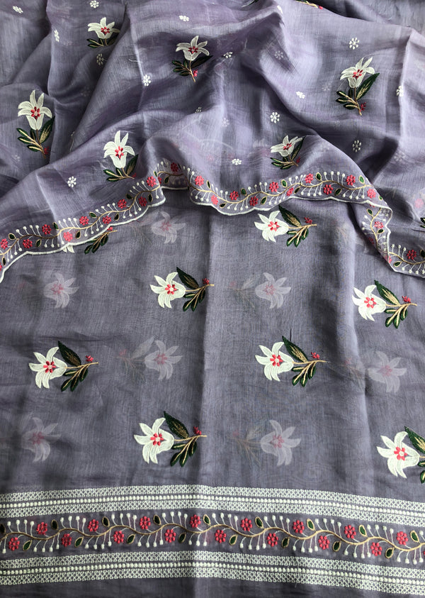 Purple Embroidered Floral Set