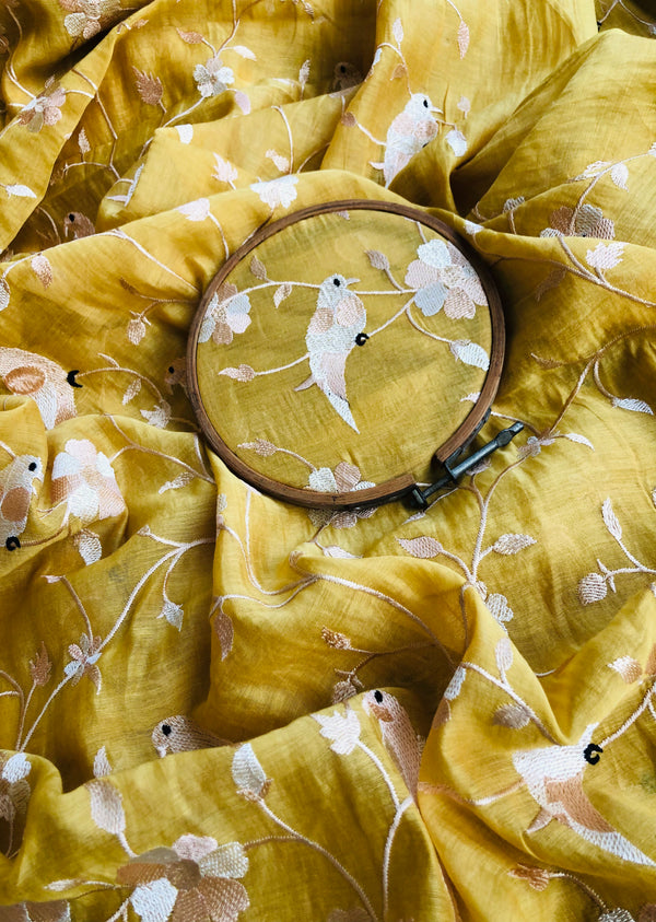 Yellow Jaal Embroidered Chanderi