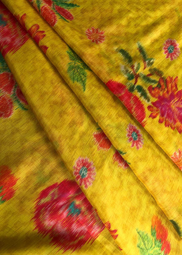 Yellow Floral Print Muslin