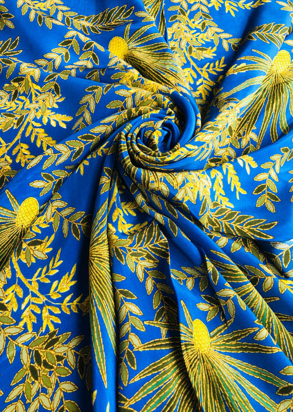 Blue Floral Print Crepe