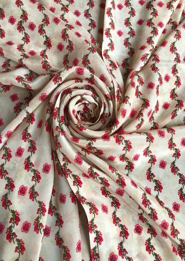 Beige Floral Stripe Crepe