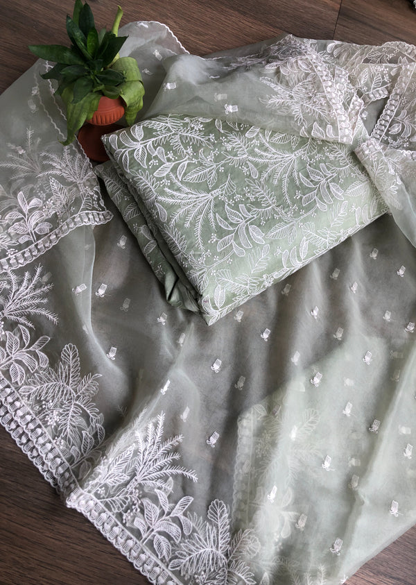 Pista Green Embroidered Chanderi Set