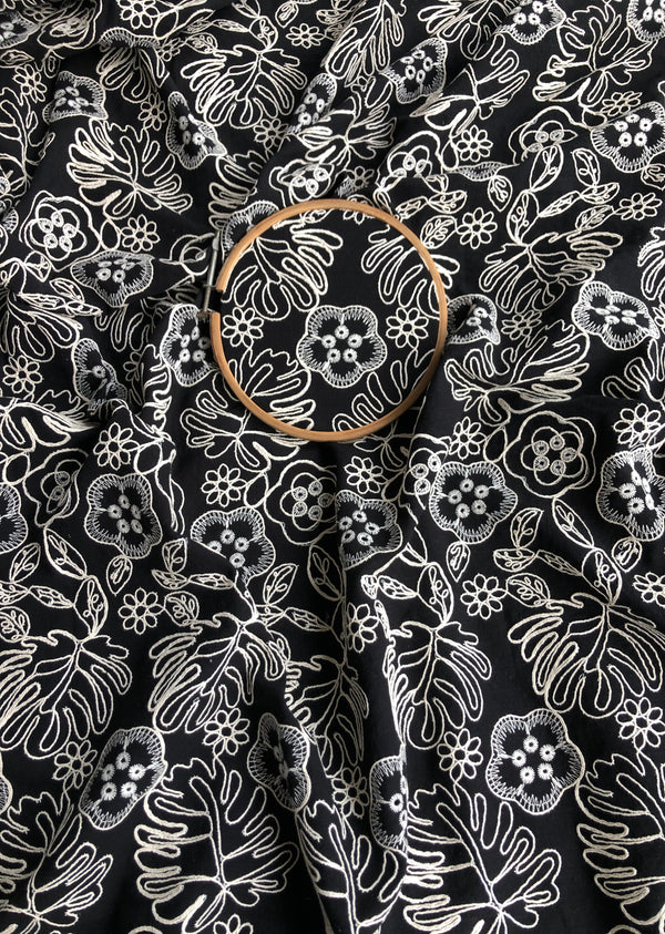 Black  Floral Jaal Embroidered Cotton
