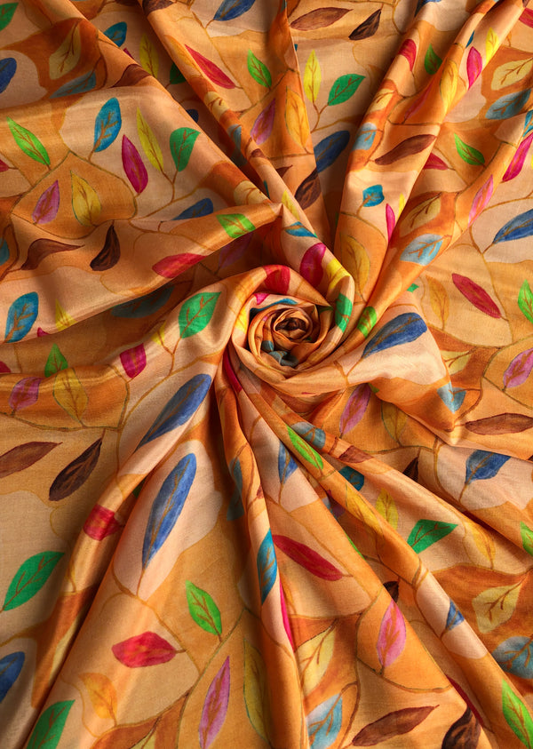Yellow Leaf Printed Muslin