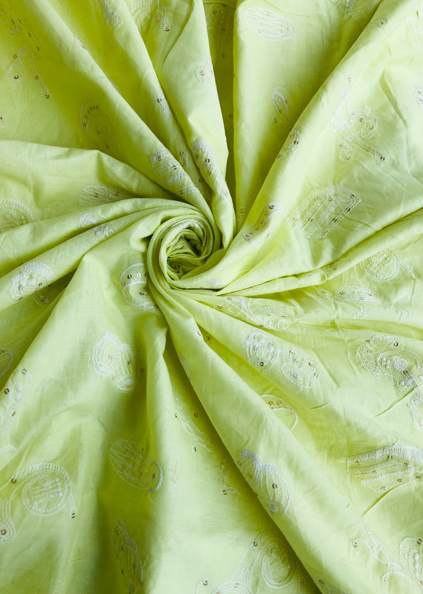 Lime Yellow Embroidered Cotton