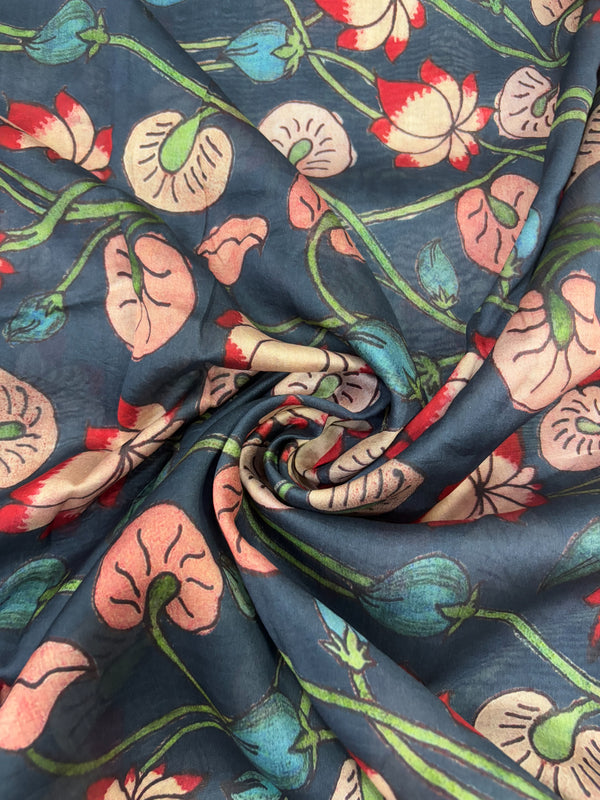 Black  Floral Print Chanderi