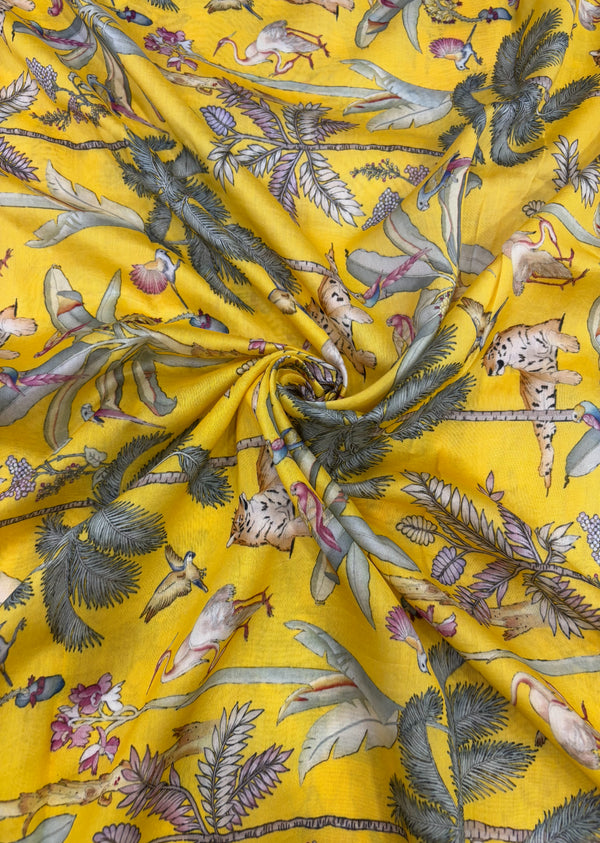 Yellow Jungle Print Chanderi